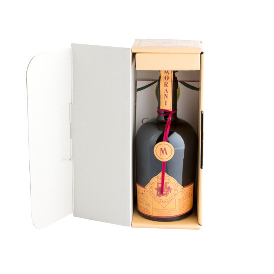 Bottiglia da 0.75 litri a campana con tappo in vetro confezionata in scatola